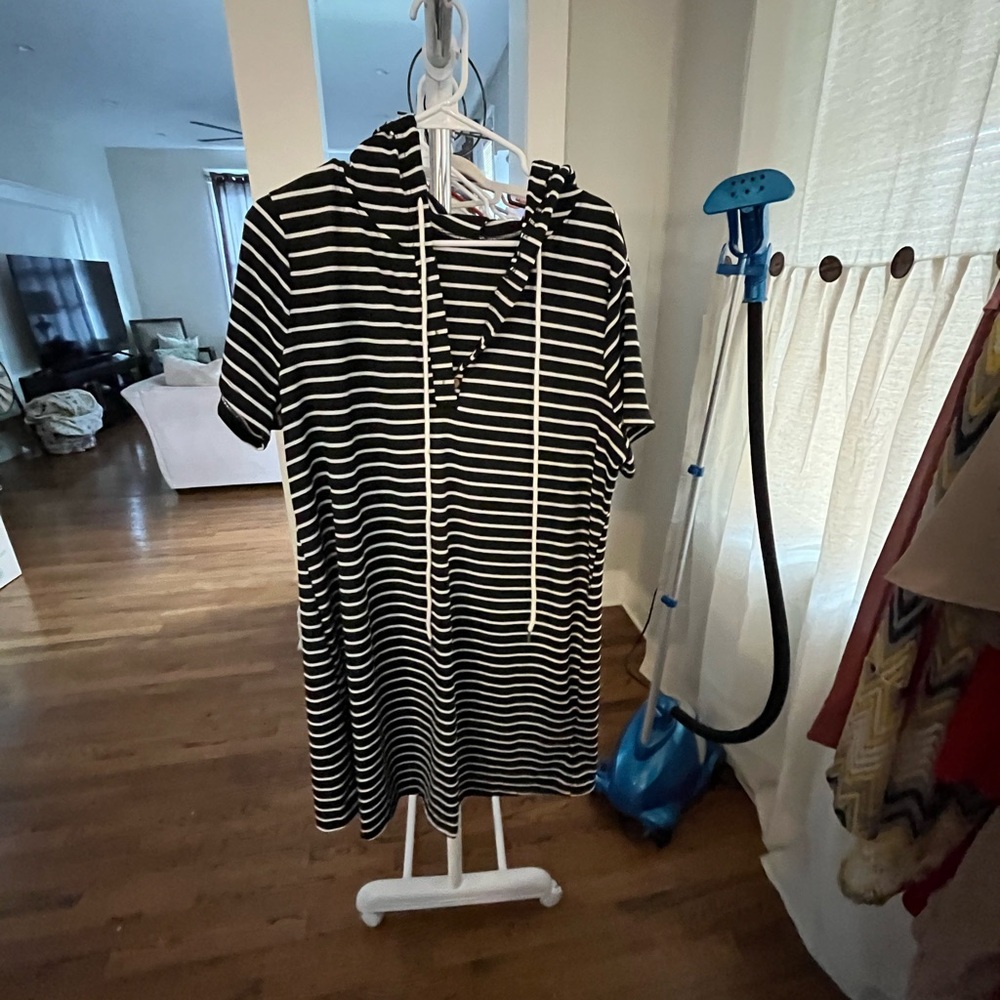 SHEIN Black and White Striped Hoodie Dress